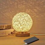 Rotin lumi�re de nuit, lampe de table en bois avec abat - jour tiss� � la main, usb rechargeable, lampe ...