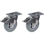 Roulettes - 160 mm - acier inoxydable - caoutchouc gris - lot de 2