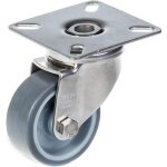 Roulette - acier inoxydable - 50mm - caoutchouc gris - pivotante - 40kg max