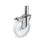 Roulette frein à tige lisse Ø 26 x 56 mm, polyamide blanc Ø 200 mm 200 kg Roulette frein à tige lisse Ø 26 x 56 mm, polyamide blanc Ø 200 mm 200 kg