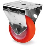 Roulette inox fixe diamètre 60 mm roue polyuréthane rouge - 70 kg Roulette inox fixe diamètre 60 mm roue polyuréthane rouge - 70 kg