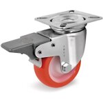 2gt roues et roulettes - roulette inox pivotante � frein diam�tre 60 mm roue polyur�thane rouge - 70 ...