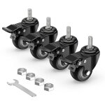 Roulettes pivotantes m12 50mm 4 pi�ces avec frein, tige filet�e, charge lourde jusqu?� 250kg, lot de ...