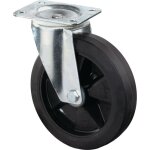 Roulette pivotante avec plaque � visser en caoutchouc plein �lastique noir roulement � rouleaux 200 mm ...