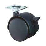 Rouleau double en plastique avec blocage d. de la roue 50 mm cap. charge 40 kg avec plaque de fixation ...