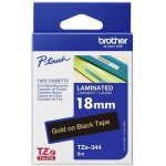 Ruban d'�tiquetage brother tze, tz tze - 344 couleur de ruban: noir couleur de police:or 18 mm 8 m