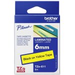 Ruban d'�tiquetage brother tze, tz tze - 611 couleur de ruban: jaune couleur de police:noir 6 mm 8 m
