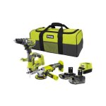 Ryobi 3 outils : 1 perceuse - visseuse r18dd3 + 1 meuleuse 115 mm + 1 scie sauteuse + 2 batteries 4 ah ...