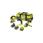 Ryobi - pack 18v one + - perceuse - visseuse - meuleuse - scie sauteuse pendulaire - 2 batteries - 1 ...