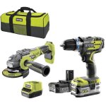 Ryobi - pack brushless perceuse - visseuse � percussion 18v one + - meuleuse d'angle 125 mm 18v one + ...