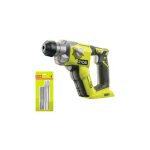 Ryobi - pack marteau perforateur 18v one + sans batterie ni chargeur r18sds - 0 - kit 3 forets plus 2 ...