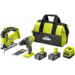 Ryobi - perceuse - visseuse � percussion 18v one + - scie sauteuse pendulaire - sac de rangement - 2 ...