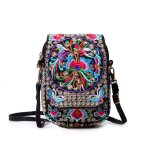 Sac  bandoulire brod pour tlphone portable et pices de monnaie pour femme