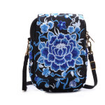Sac  bandoulire brod pour tlphone portable et pices de monnaie pour femme