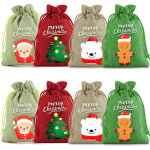 Sac � cordon en lin de no�l, sac cadeau de f�te transfrontalier, sac � cordon pour enfants, sac � bonbons ...