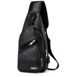 Sac de poitrine homme en cuir, �tanche sac sacoche bandouli�re homme pu cuir r�tro avec usb ports, sac ...