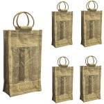 Okaffarefatto - sac porte - bouteille double en toile de jute avec poignes en bois x 5 pices