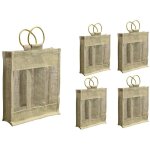 Sac porte - bouteille trois en toile de jute avec poign�es en bois x 5 pi�ces