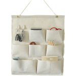 Sac de rangement suspendu pour porte de placard en tissu lin / coton avec crochets (sept poches)