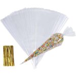 Sachet bonbon, 100 pcs transparent c�ne poche en plastique avce 100 liens torsad�s, cellophane emballage ...