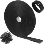 Sangles / attaches de c�ble r�utilisables r�glables noires de 10m avec 50 boucles et sangle de fixation ...
