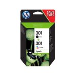 Hp 301 pack de 2 cartouches d'encre noire et trois couleurs authentiques (n9j72ae) pour hp envy 4505, ...