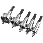 Scies cloches hss 5pcs - coupe bois / plastique / m�tal - chantiers - 16 / 18. 5 / 20 / 25 / 30mm, cobalt ...