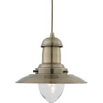 Searchlight - fisherman - luminaire suspendu � 1 ampoule d�me en laiton antique, verre clair moyen, e27 ...