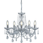 Searchlight - lustre marie therese 5l m�tal chrome avec pampille cristal e14 5x60w max diam�tre 48cm