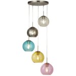 Searchlight - mardi gras - pendentif � 5 grappes de lumi�re argent satin�, bleu, fum�, jaune, rose, e27 ...