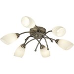Searchlight - opera - plafonnier affleurant � 6 bras � 6 branches en laiton antique et verre opale, g9 ...