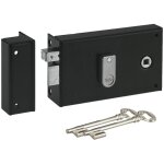 Serrure applique noire de grille et portail verticale monopoint ouvrant gauche Serrure applique noire de grille et portail verticale monopoint ouvrant gauche