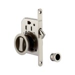 Serrure encastrable  crochet  condamnation pour porte coulissante, axe 50mm, bouts ronds, nickel - ...