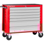 Servante d'atelier 7 tiroirs rouge et grise extra large 1055 mm avec verrouillage dans la poigne et ...