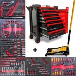 Servante d'atelier - barracuda tools - cuda max xxl - 8 tiroirs - cric hydraulique 4t - rouge