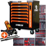 Servante d'atelier bm tools 9 / 7 monster - edition - orange 7 tiroirs pleins 257 outils + cric hydraulique ...