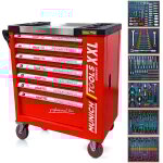 Servante d'atelier munich tools xxl cabinet 7 / 6 rouge, sur 4 roulettes 7 tiroirs dont 6 outills - ...