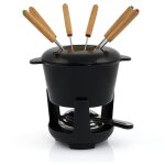 Service � fondue en fonte �maill� noir 1 litre, pour 6 personnes - bbq - toro