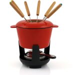 Service � fondue en fonte �maill� rouge 1 litre, pour 6 personnes - bbq - toro