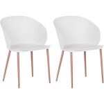 Set de 2 chaises de salle � manger en plastique blanc avec pieds obliques en m�tal effet bois design ...
