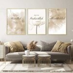 Set de 3 tableaux islamiques calligraphie dor�e fleurs 30x40cm ? d�coration moderne pour salons, bureaux ...