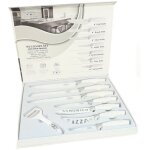 Set 7 couteaux de cuisine en acier avec manche anti - dérapant plus épluche - patates blanc Set 7 couteaux de cuisine en acier avec manche anti - dérapant plus épluche - patates blanc