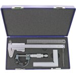 Ensemble de 4 outils de mesure pieds  coulisse analogue latte en inox 150 mm micromtre 0 - 25 mm querre ...