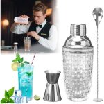 Shaker en verre et inox shaker � cocktails - kit cocktail shaker � cocktail 400ml professionnel kit, ...