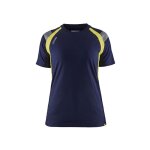 T - shirt de travail d�tails fluo femme 3402 - marine / jaune fluo l