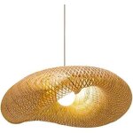 Lampe suspendue en bambou en forme de beignet artistique 1 ampoule en bois plafonnier suspension style ...