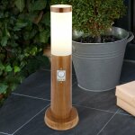Lampe de socle avec dtecteur de mouvement aspect bois lampe d'extrieur sur pied acier inoxydable, plastique ...