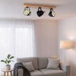 Etc - shop - plafonnier noir lampe de salon lampe de plafond rustique 3 flammes en bois, barre de spots ...
