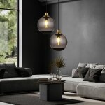 Suspension lampe suspension verre moderne verre fum suspension noir, mtal boule de verre laiton rtro, ...
