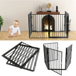 Sifree - barri�re de s�curit� pare - feu de chemin�e grille enfant m�tal 4 pi�ces en acier, noir